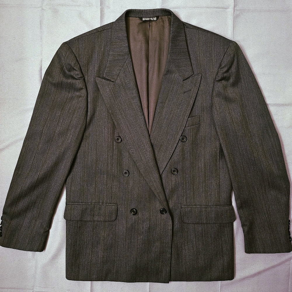 Vintage 1960's Nino Cervanti Double-Breasted Gray Blazer Made in USA Wool Twill
